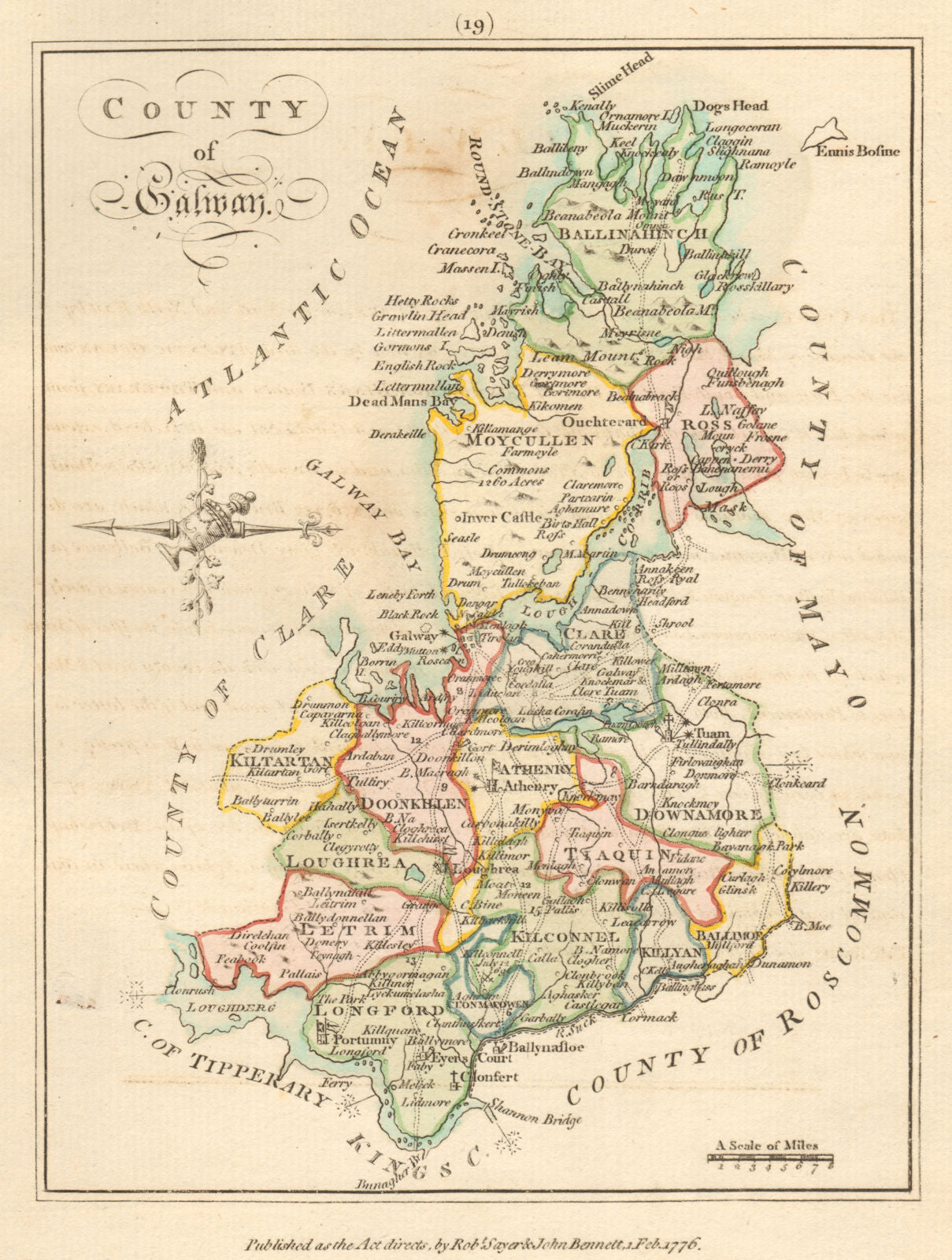 County of Galway, Connaught. Antique copperplate map by Scalé / Sayer ...