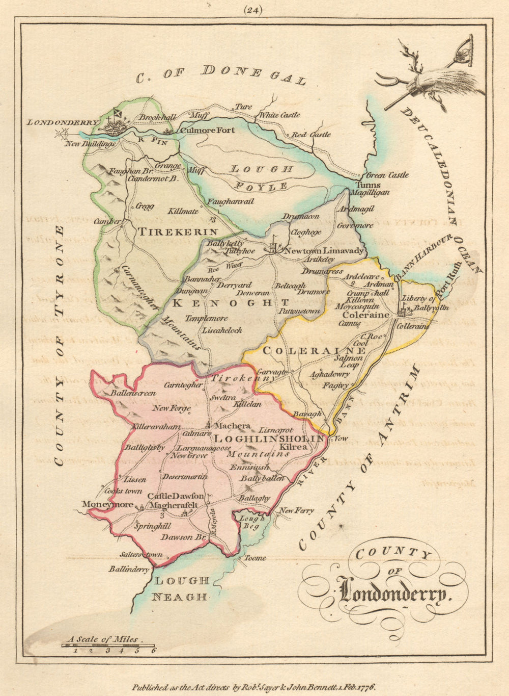 County of Londonderry, Ulster. Antique copperplate map by Scalé / Sayer 1776