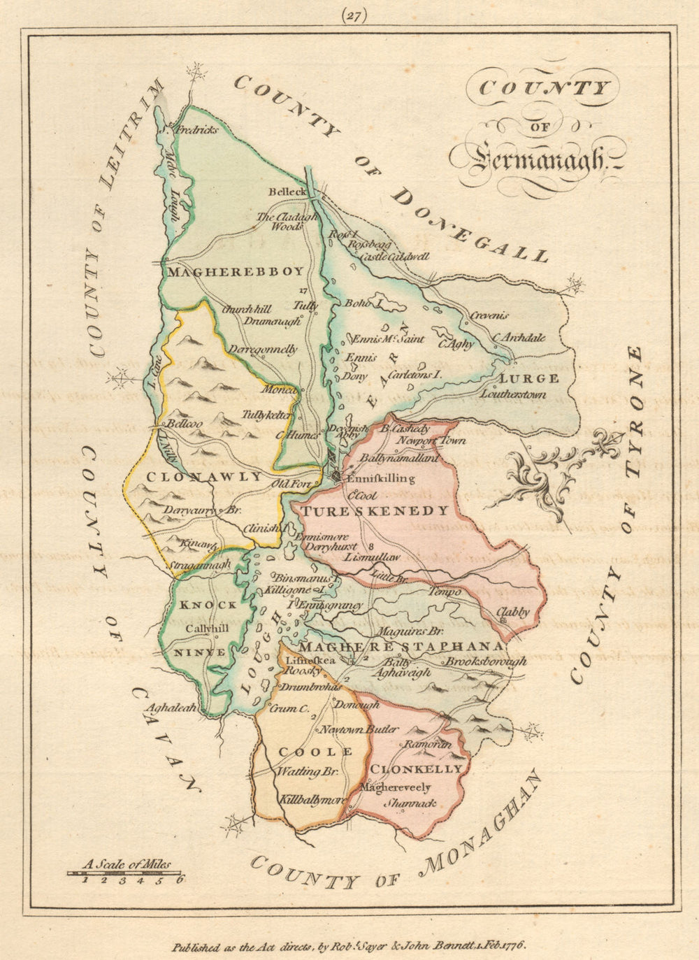 County of Fermanagh, Ulster. Antique copperplate map by Scalé / Sayer 1776