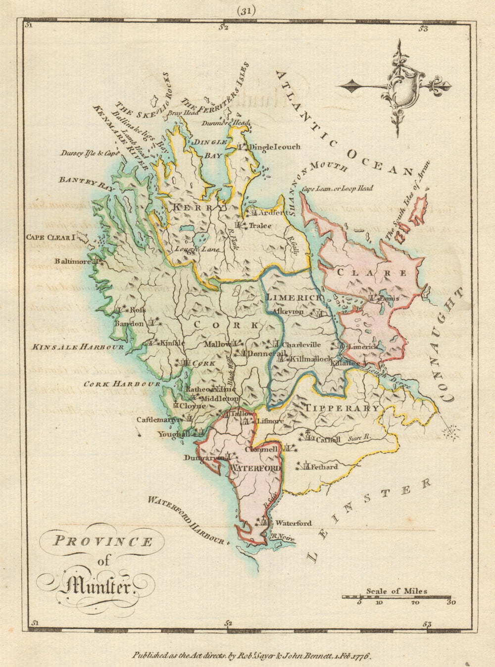 Province of Munster. Antique copperplate map by Scalé / Sayer 1776 old