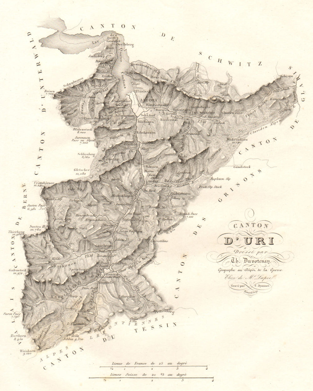 Canton d'Uri. Schweiz Suisse Svizerra Svizra Switzerland. DUVOTENAY 1837 map