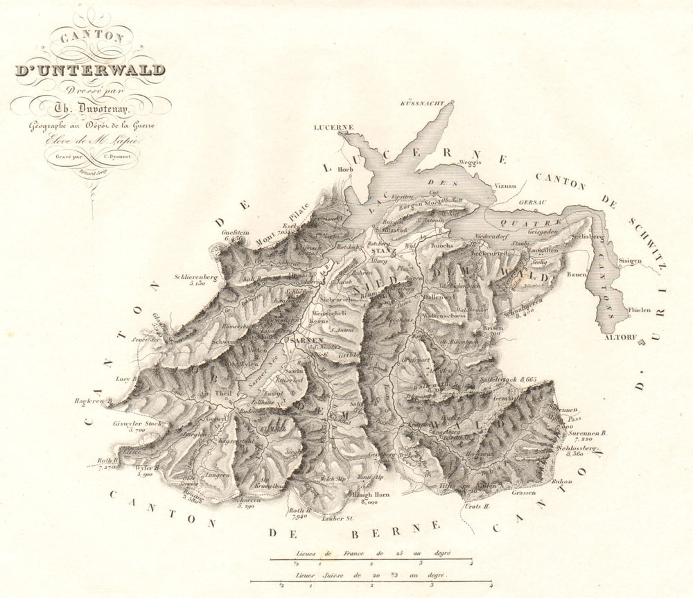 Canton d'Unterwalden. Obwalden Nidwalden. Schweiz Switzerland DUVOTENAY 1837 map