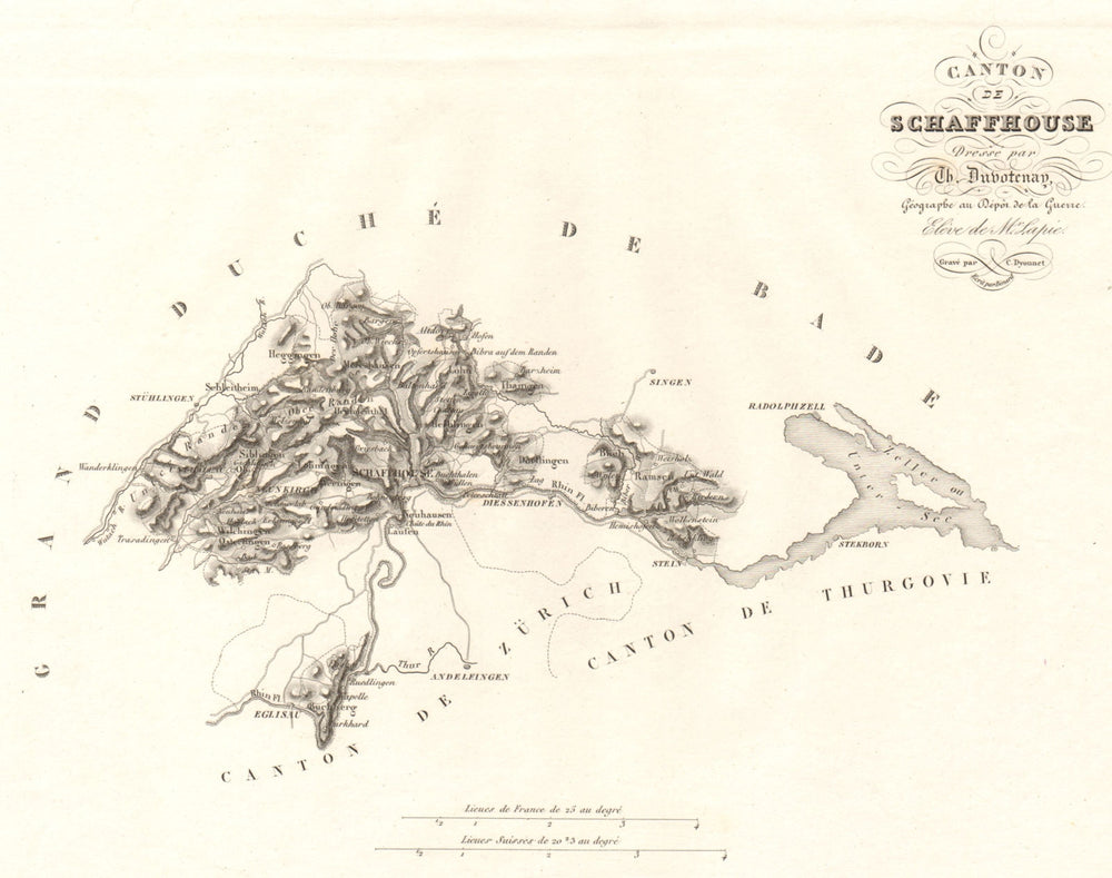 Canton de Schaffhouse. Schaffhausen Sciaffusa. Schweiz Suisse DUVOTENAY 1837 map