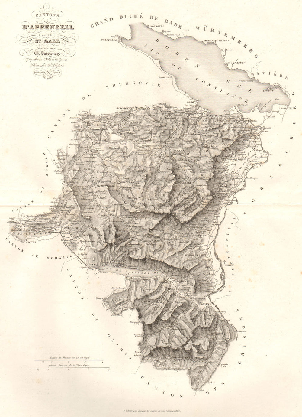 Cantons d'Appenzell & St. Gallen. Saint-Gall. Schweiz Suisse. DUVOTENAY 1837 map