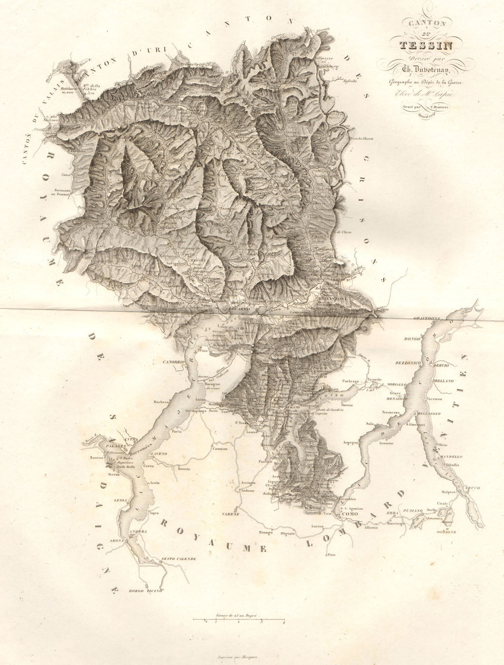 Canton de Tessin. Ticino. Svizerra Schweiz Suisse Switzerland DUVOTENAY 1837 map