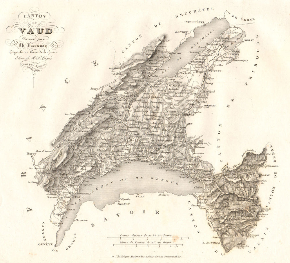 Canton de Vaud. Waadt Vad. Suisse Schweiz Svizra Switzerland. DUVOTENAY 1837 map