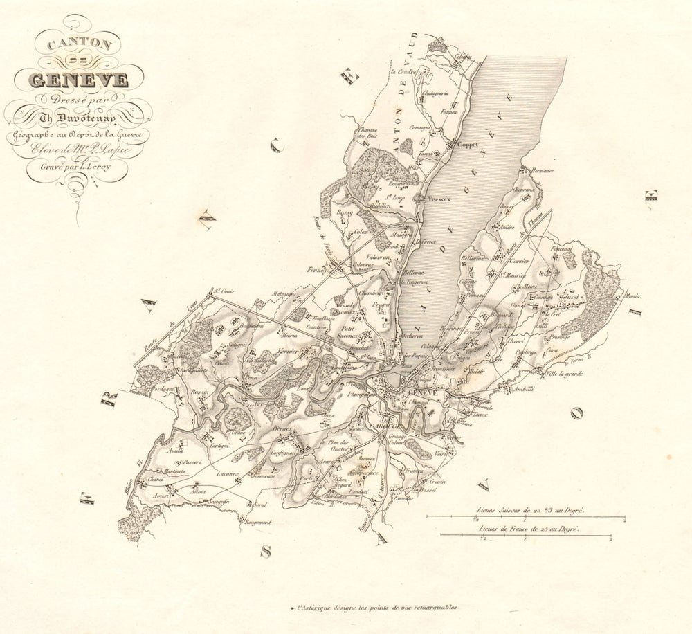 Canton de Genève. Geneva Genf Ginevra. Suisse Switzerland. DUVOTENAY 1837 map