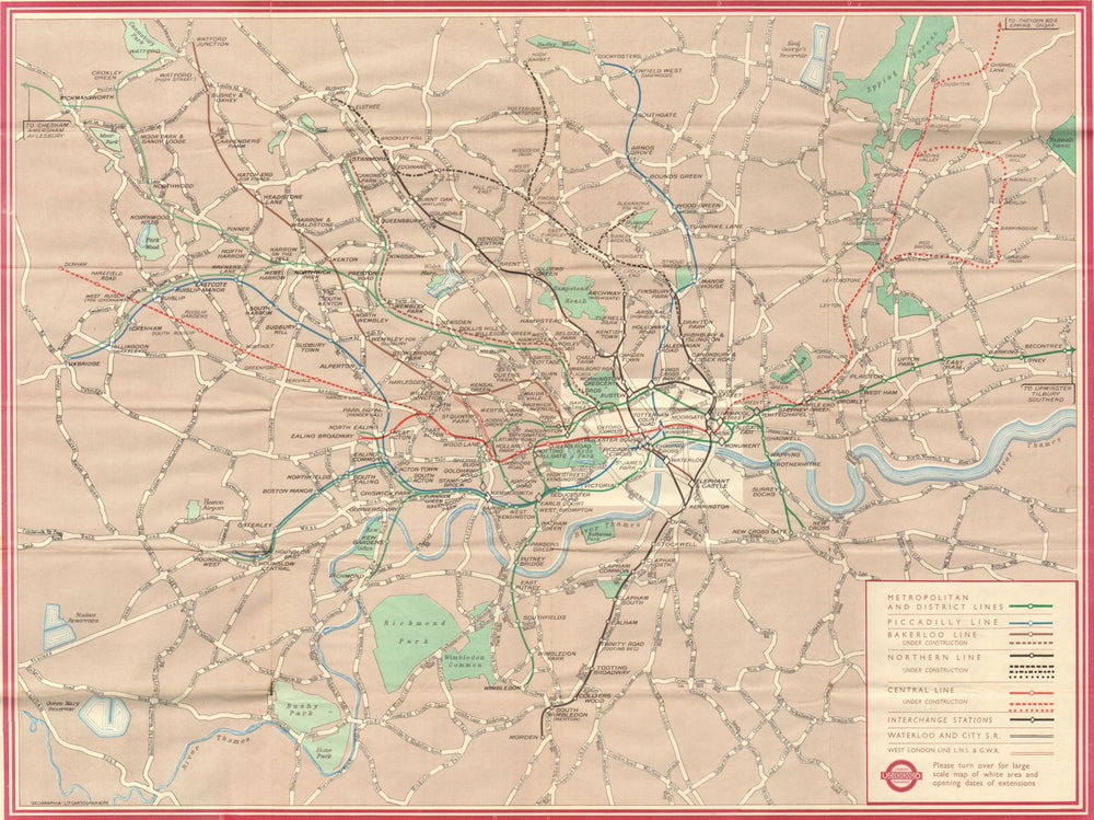 London Transport tube. "Underground Map" - Number 2 - 1939 old vintage
