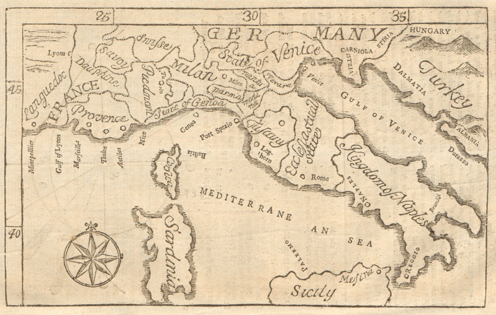 The states of Italy. GENTS MAG 1742 old antique vintage map plan chart