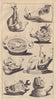 Eight Roman oil lamps 1751 old antique vintage print picture