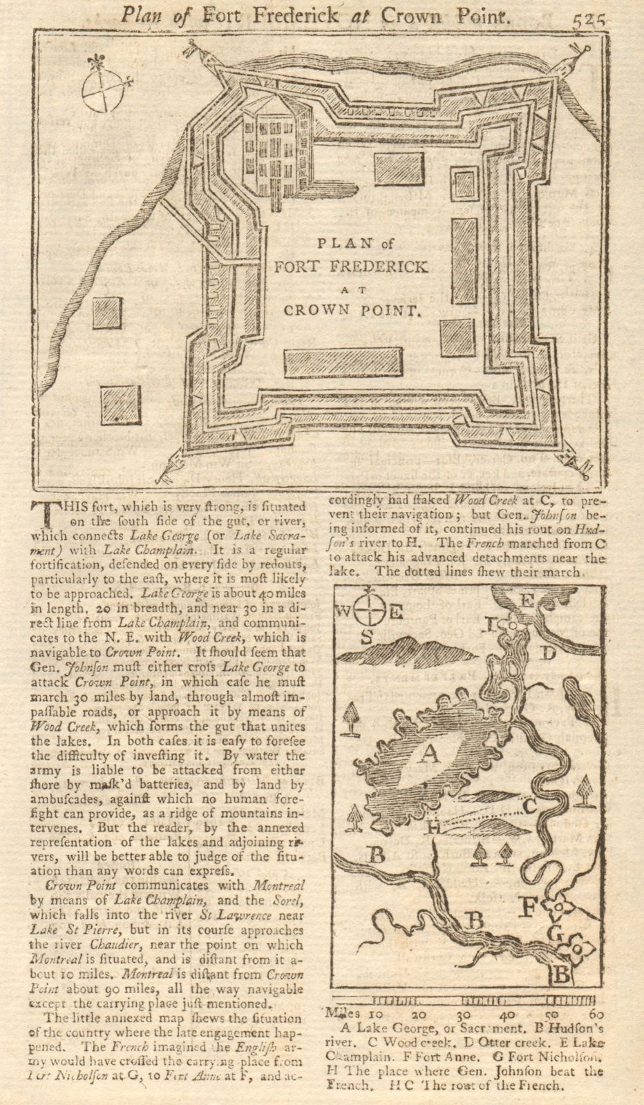 Plan of Fort Frederick at Crown Point. Lake Champlain, NY. GENTS MAG 1755 map