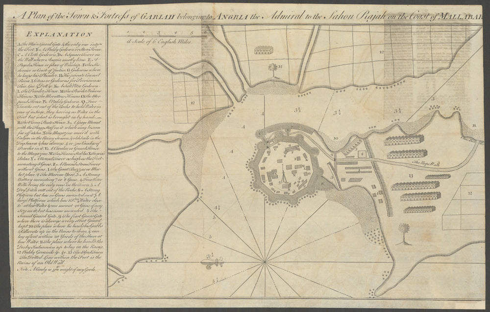 The town & fortress of Gariah… Vijaydurg Geriah Maharashtra. GENTS MAG 1756 map