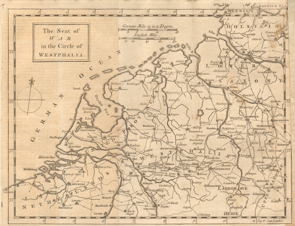 Seat of War in the Circle of Westphalia. Netherlands Germany. GENTS MAG 1757 map