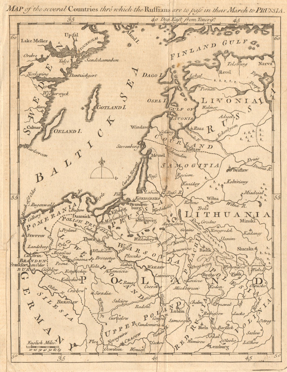 The several countries… Lithuania Latvia Estonia Poland. GENTS MAG 1757 old map