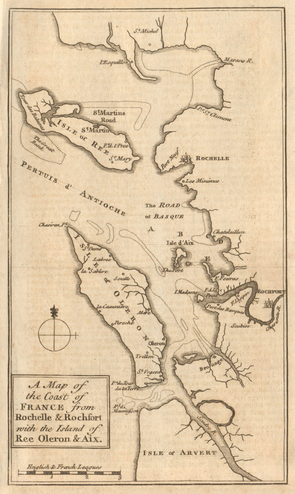 Charente-Maritime coast. La Rochelle. Île de Ré & d'Oleron. GENTS MAG 1757 map