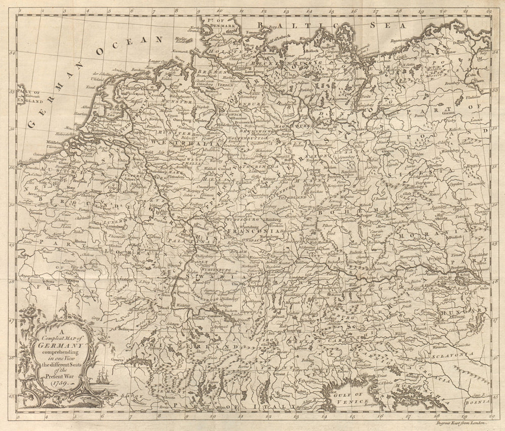 A compleat map of Germany… GENTS MAG 1759 old antique vintage plan chart