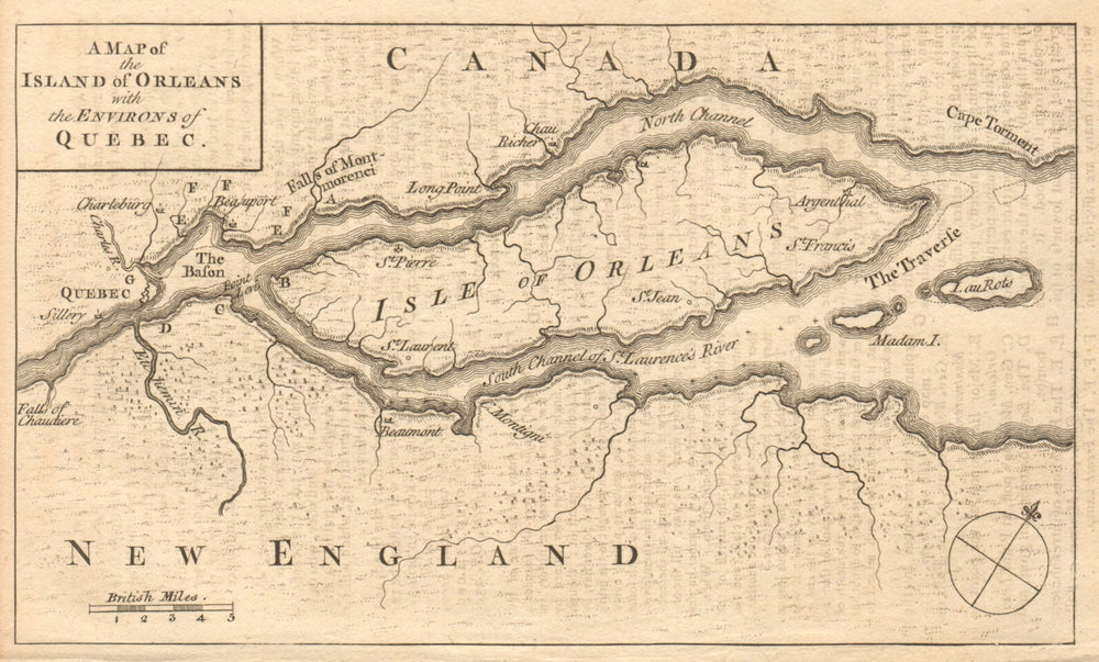 Island of / Île-d'Orléans & Quebec City environs. Canada. GENTS MAG 1759 map