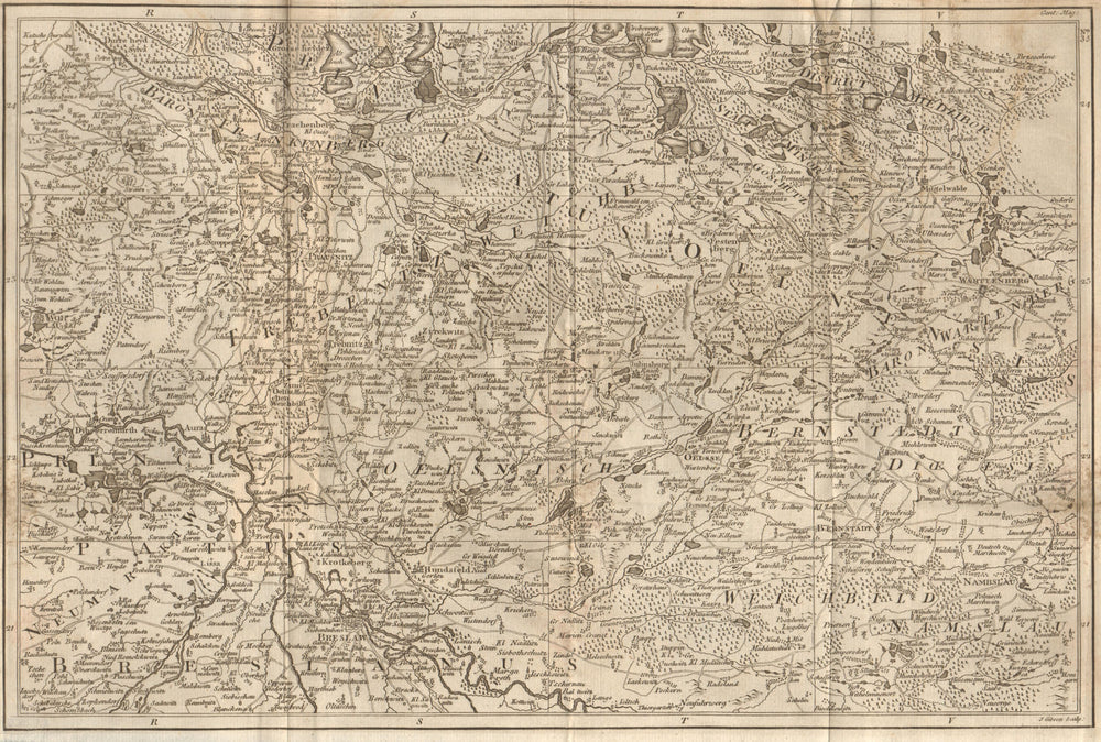 Eastern Lower Silesia. Wroclaw Sycow Milicz ponds. Poland. GIBSON 1761 old map