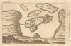 The Bay of Santerini with a burning island… Santorini. GENTS MAG 1770 old map