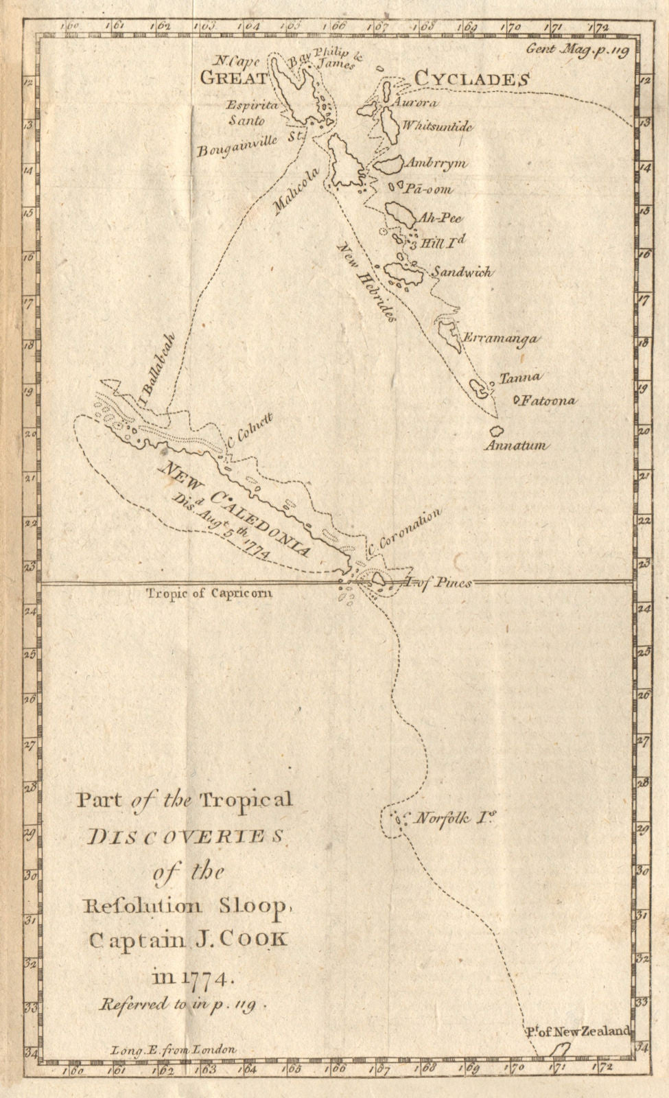 The tropical discoveries of HMS Resolution… New Caledonia Vanuatu. COOK 1776 map