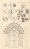 Pelham crest. Higham Ferrers knocker. Caen palace. Bathorne Hall, Essex 1789