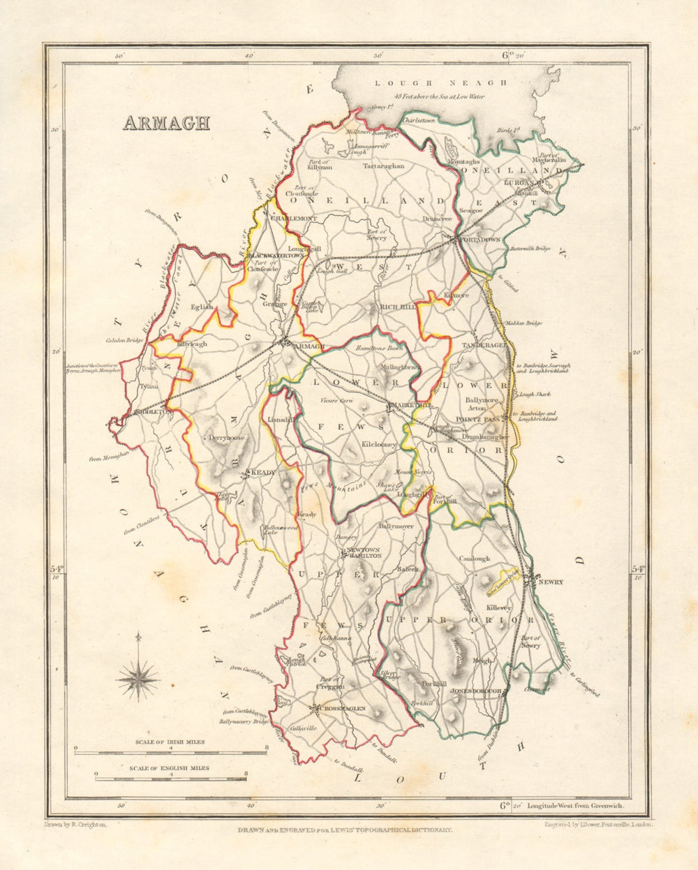 COUNTY ARMAGH antique map for LEWIS by DOWER & CREIGHTON. Ulster 1846 old