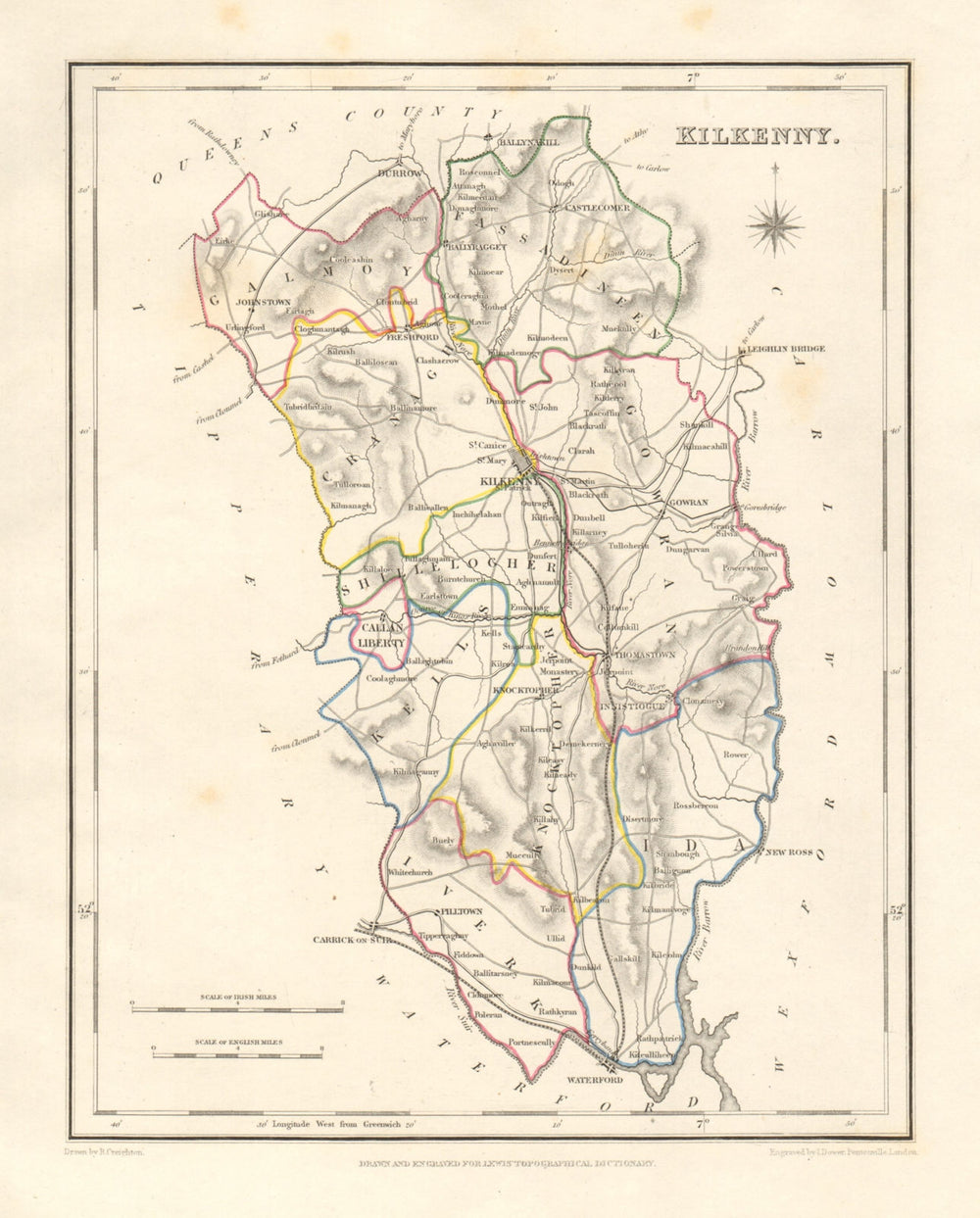 COUNTY KILKENNY antique map for LEWIS by DOWER & CREIGHTON. Ireland 1846