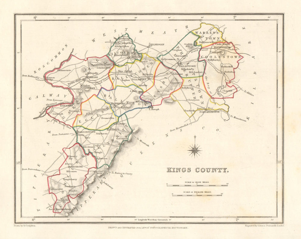 KINGS COUNTY (OFFALY) antique map for LEWIS. DOWER & CREIGHTON. Ireland 1846