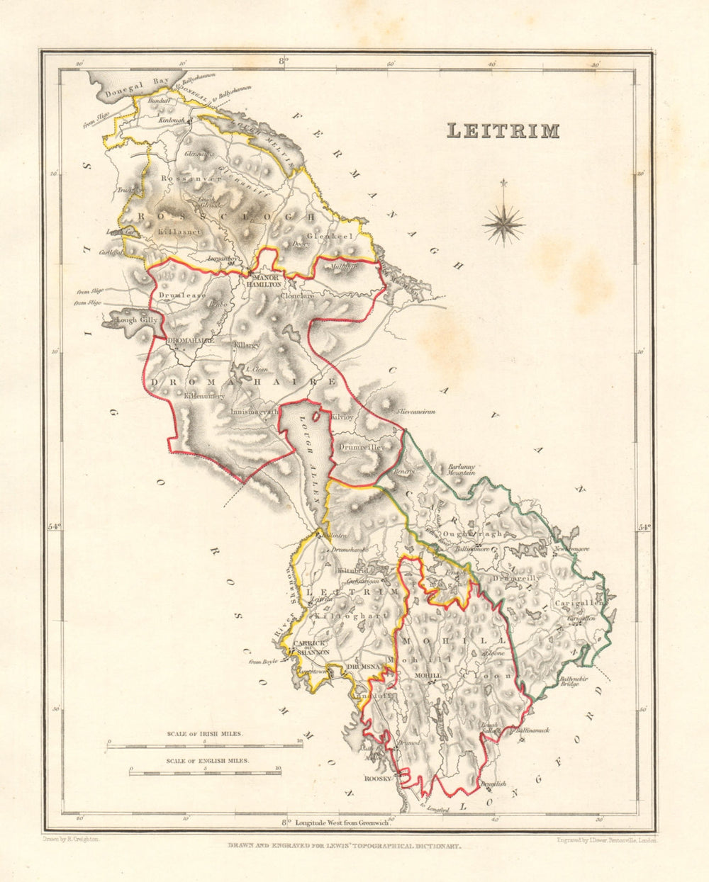 COUNTY LEITRIM antique map for LEWIS by DOWER & CREIGHTON. Ireland 1846