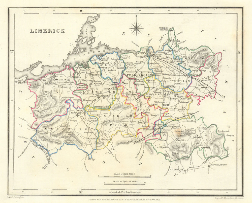 COUNTY LIMERICK antique map for LEWIS by DOWER & CREIGHTON. Ireland 1846