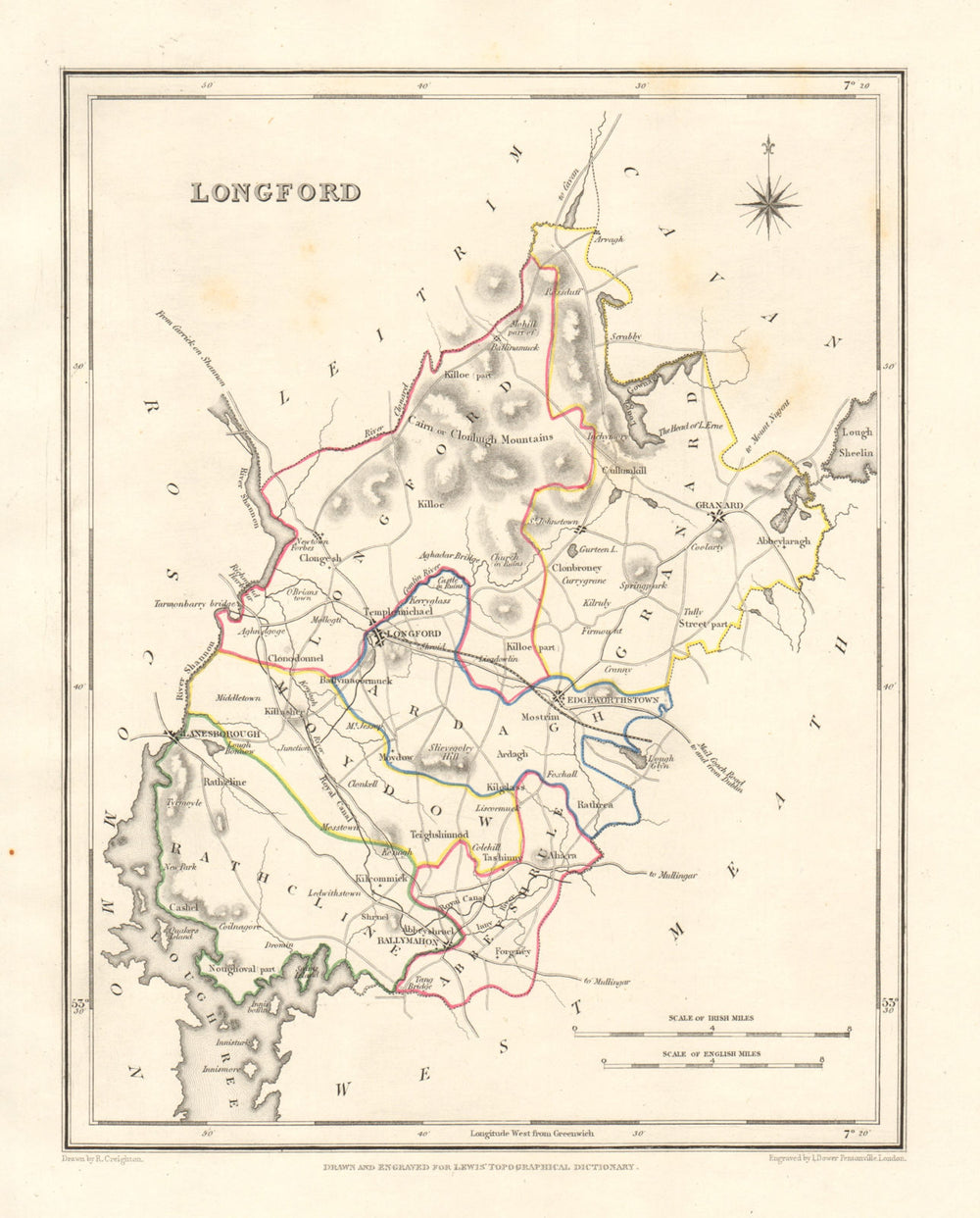 COUNTY LONGFORD antique map for LEWIS by DOWER & CREIGHTON. Ireland 1846