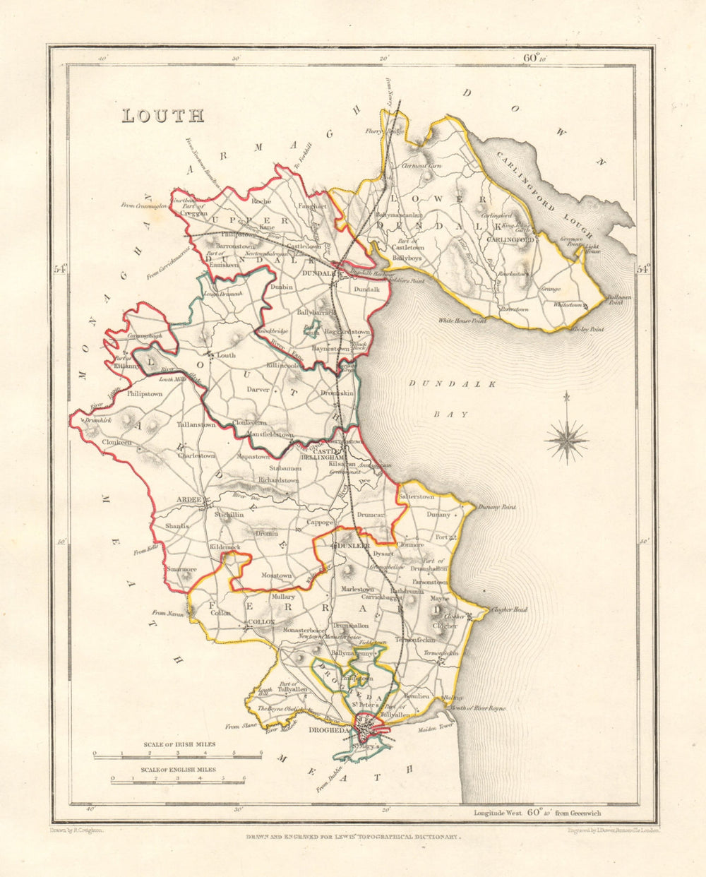 COUNTY LOUTH antique map for LEWIS by DOWER & CREIGHTON. Ireland 1846 old