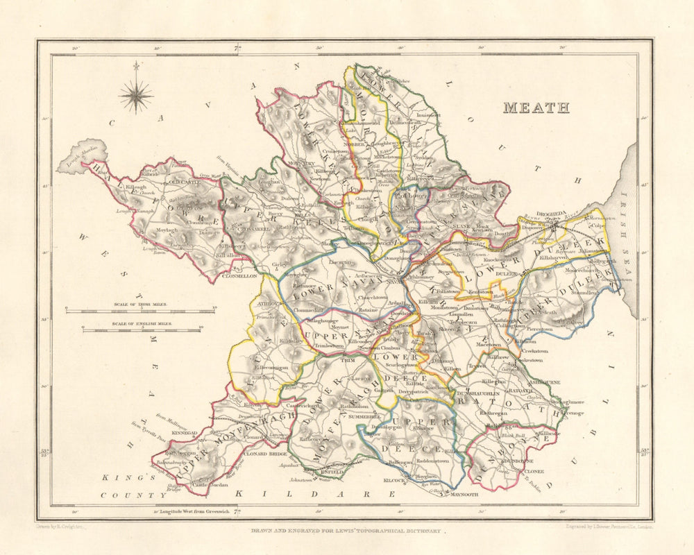 COUNTY MEATH antique map for LEWIS by DOWER & CREIGHTON. Ireland 1846 old
