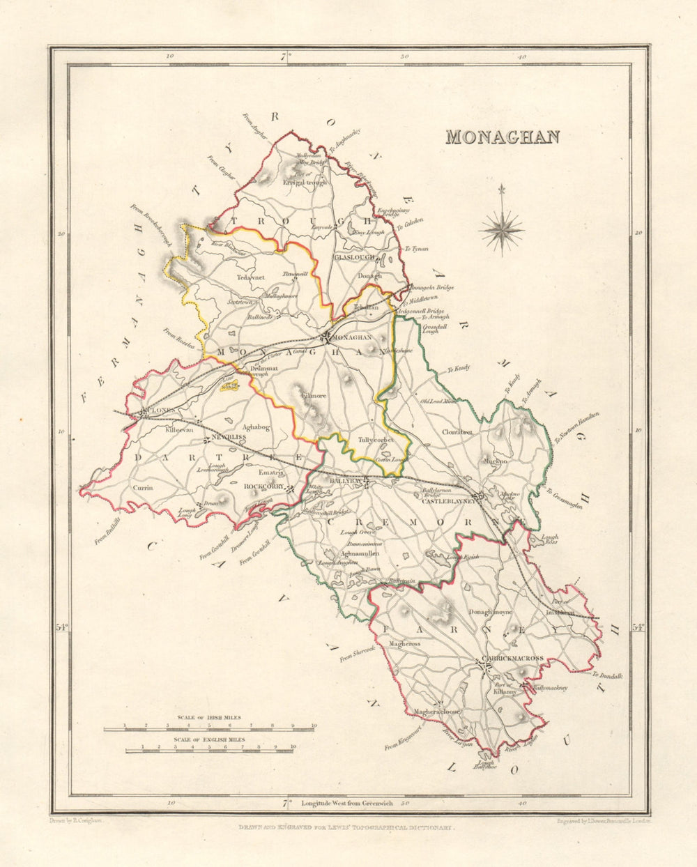COUNTY MONAGHAN antique map for LEWIS by DOWER & CREIGHTON. Ireland 1846