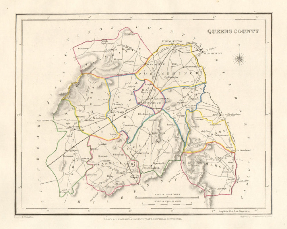 QUEENS COUNTY (LAOIS) antique map for LEWIS. DOWER & CREIGHTON. Ireland 1846