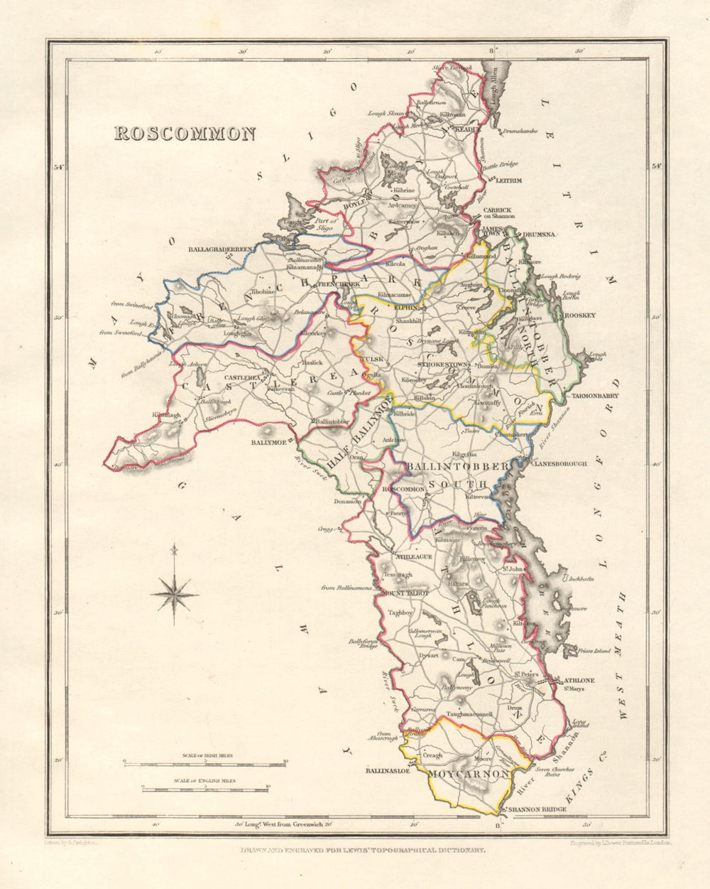 COUNTY ROSCOMMON antique map for LEWIS by DOWER & CREIGHTON. Ireland 1846