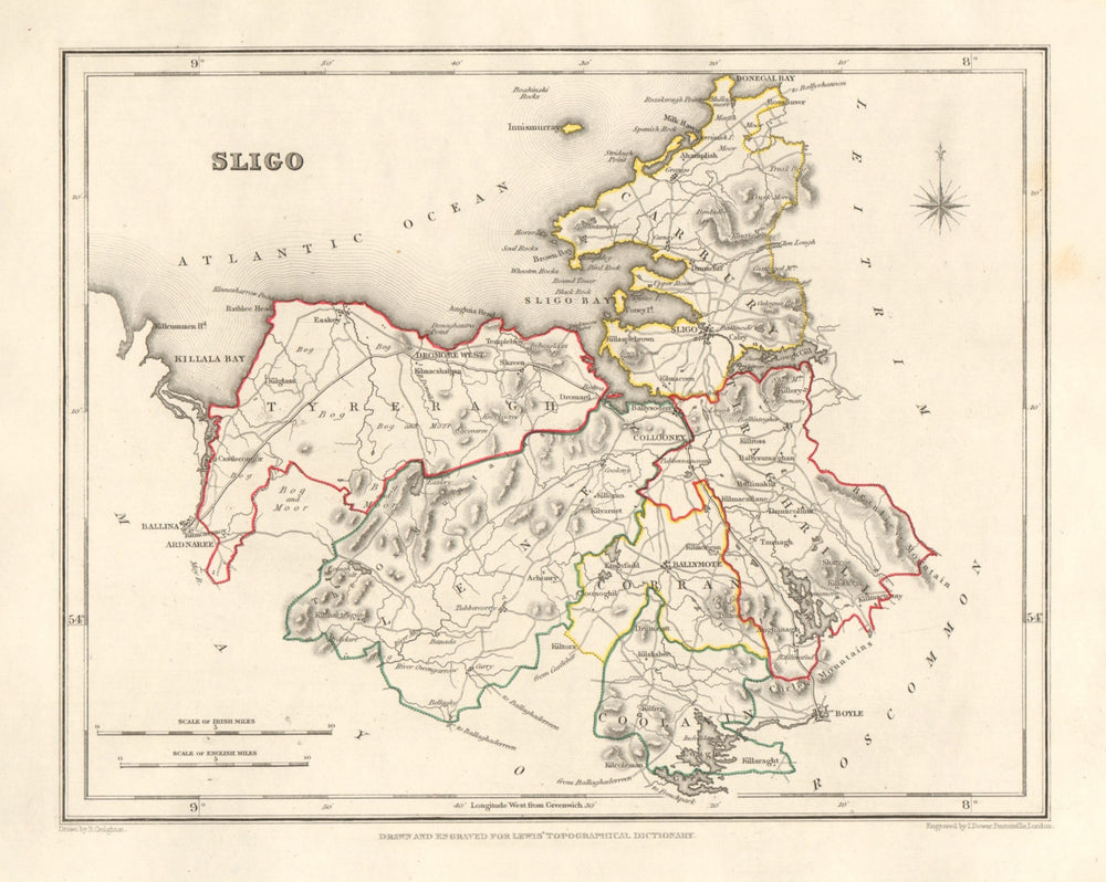 COUNTY SLIGO antique map for LEWIS by DOWER & CREIGHTON. Ireland 1846 old