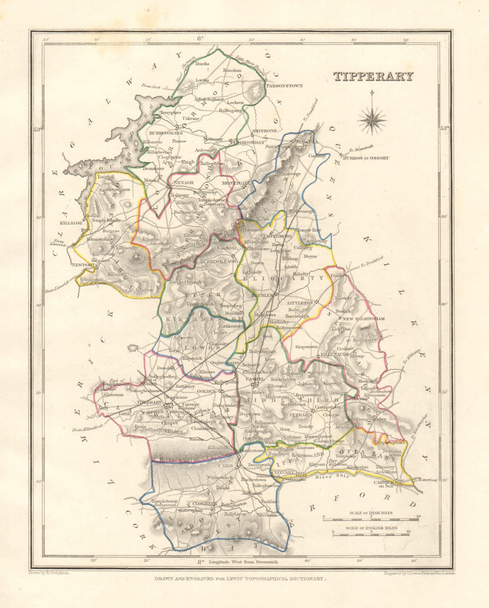 COUNTY TIPPERARY antique map for LEWIS by DOWER & CREIGHTON. Ireland 1846