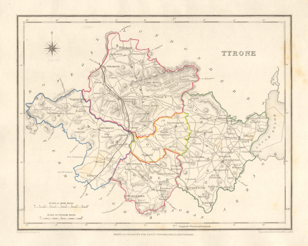 COUNTY TYRONE antique map for LEWIS by DOWER & CREIGHTON. Ulster 1846 old