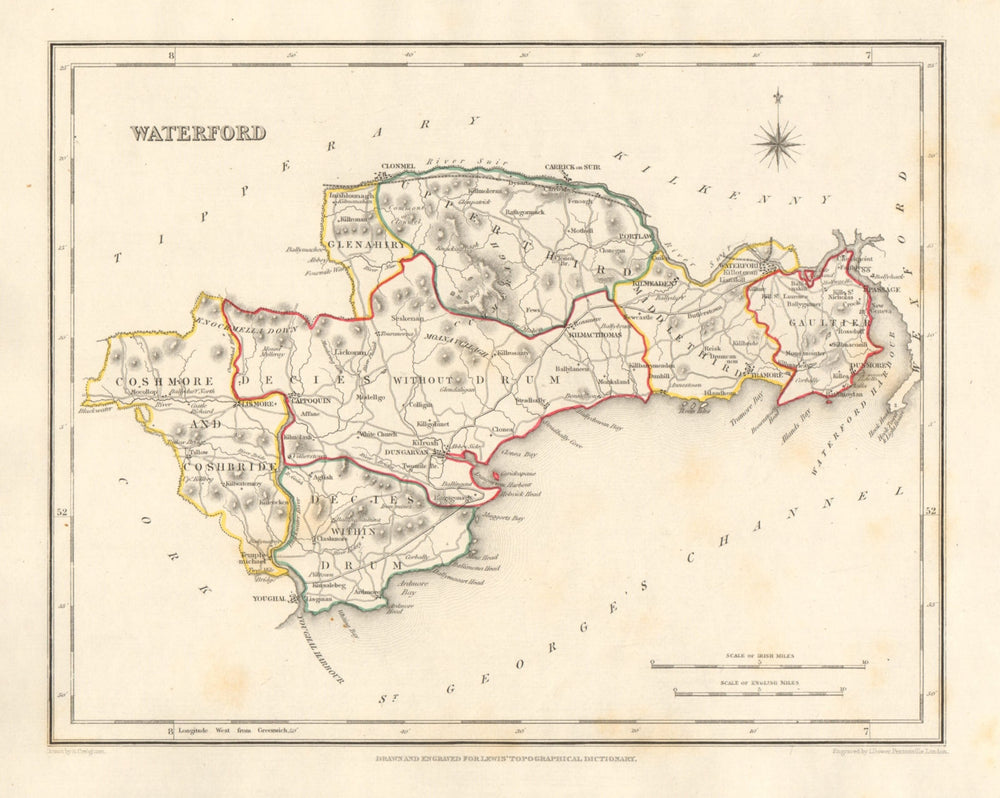COUNTY WATERFORD antique map for LEWIS by DOWER & CREIGHTON. Ireland 1846