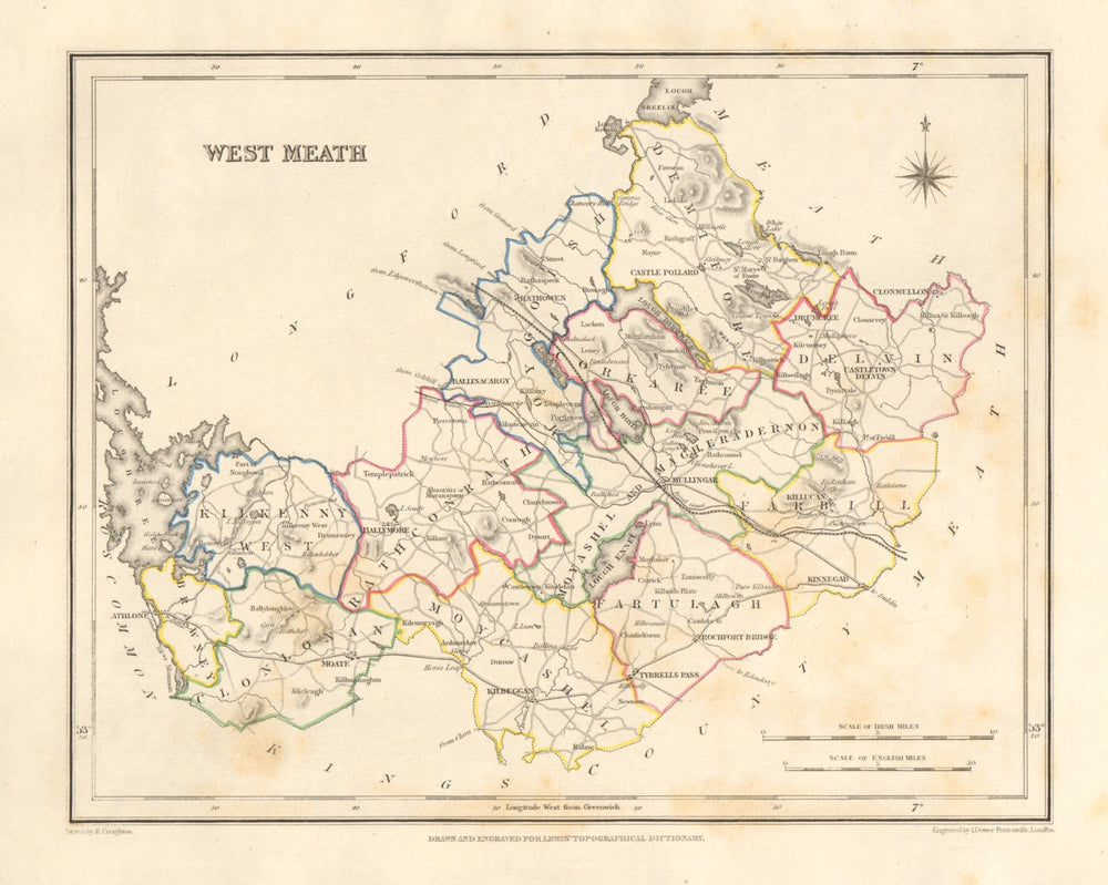 COUNTY WESTMEATH antique map for LEWIS by DOWER & CREIGHTON. Ireland 1846