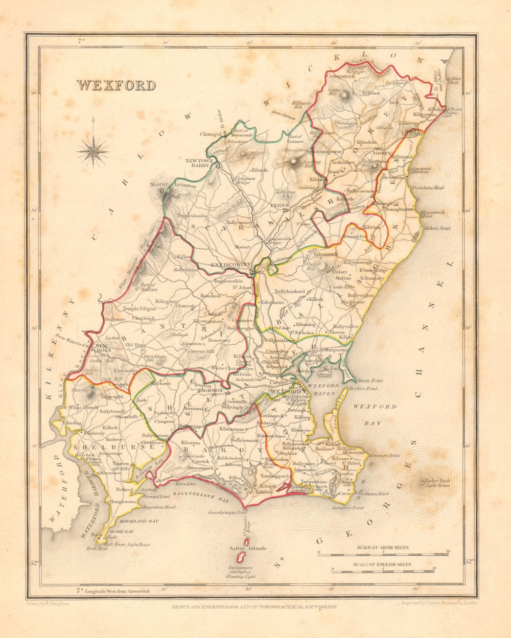 COUNTY WEXFORD antique map for LEWIS by DOWER & CREIGHTON. Ireland 1846