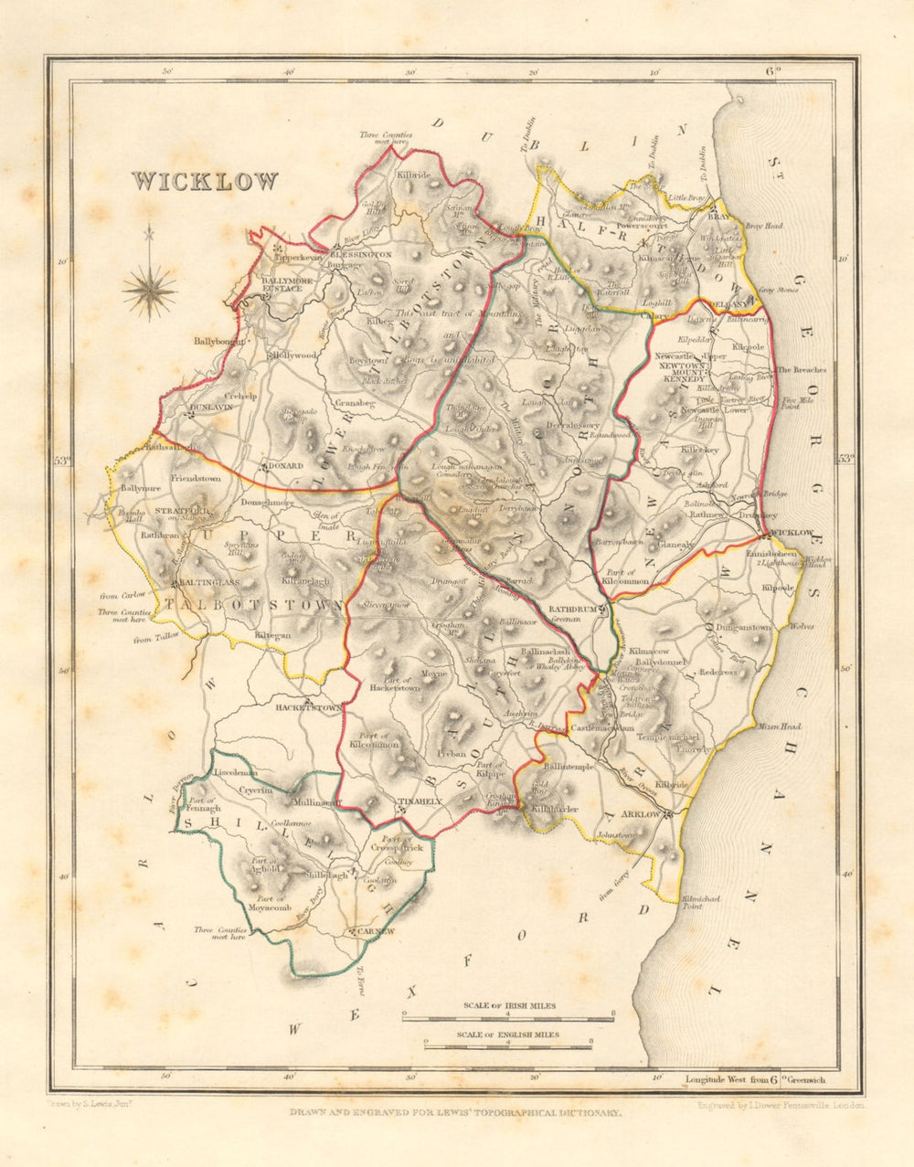 COUNTY WICKLOW antique map for LEWIS by DOWER & CREIGHTON. Ireland 1846