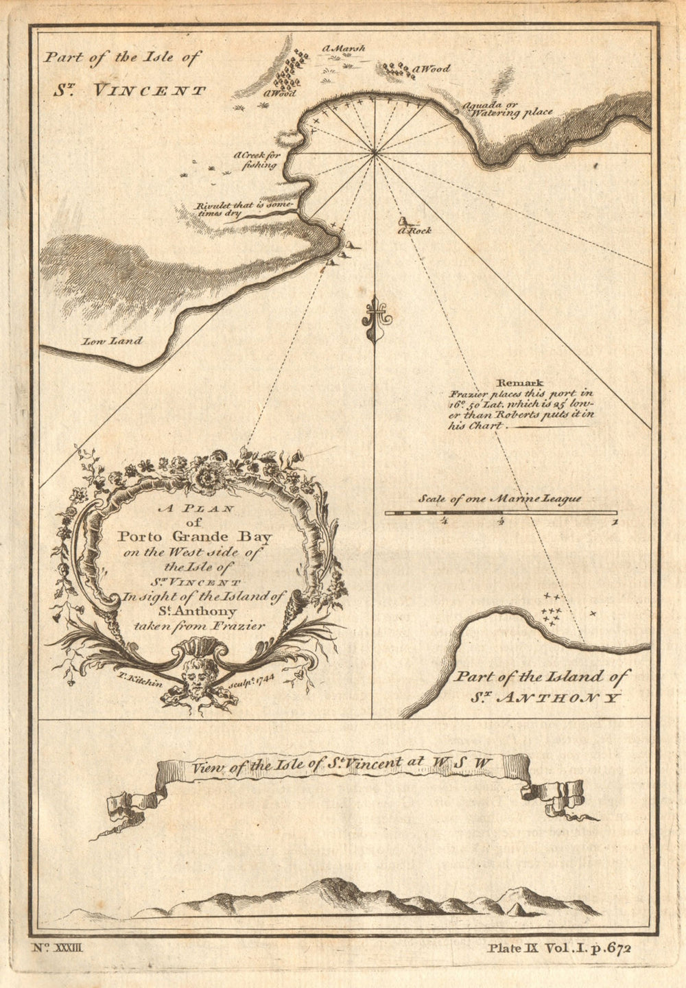 Porto Grande Bay. Mindelo, Sao Vicente, Cape Verde islands. CHILD 1745 old map