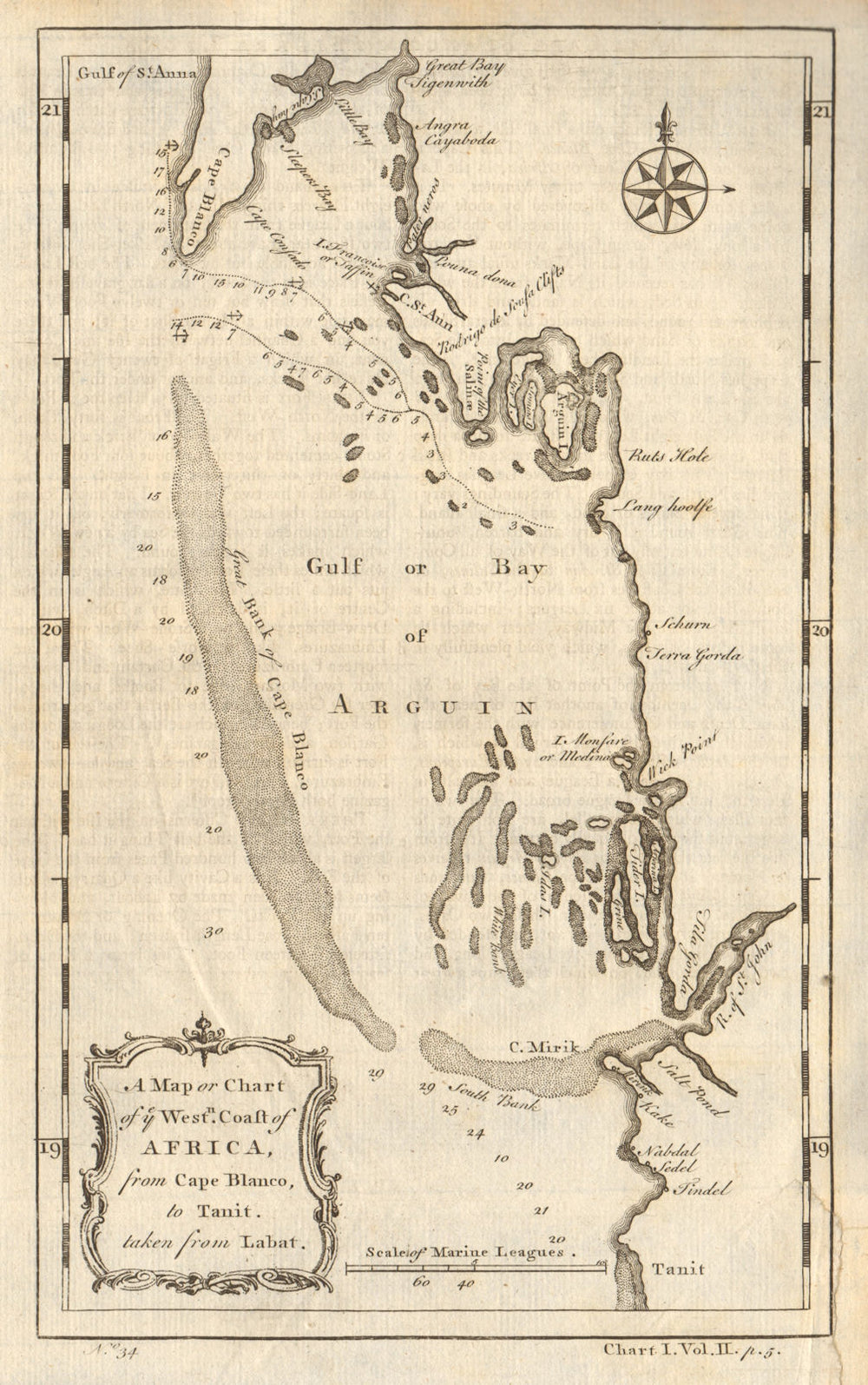 West coast of Africa from Cape Blanco… Arguin bay, Mauritania. LABAT 1745 map