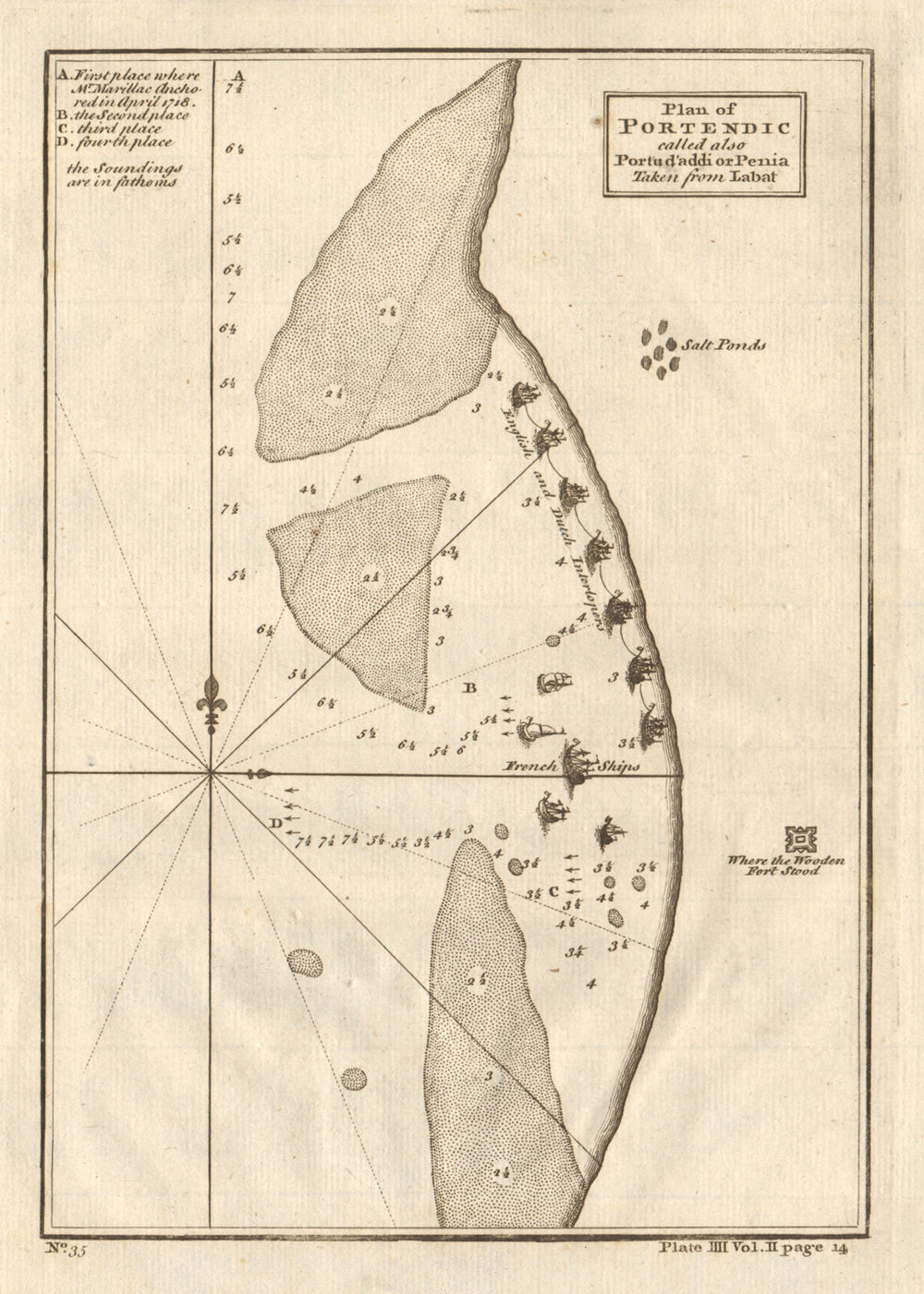 Plan of Portendic… Portu d'Addi or Penia. Portendick Mauritania. LABAT 1745 map