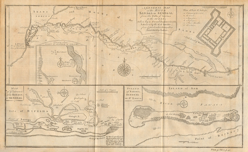River Sanaga or Senegal. Mouth. Île Saint-Louis. Mauritania. D'ANVILLE 1745 map