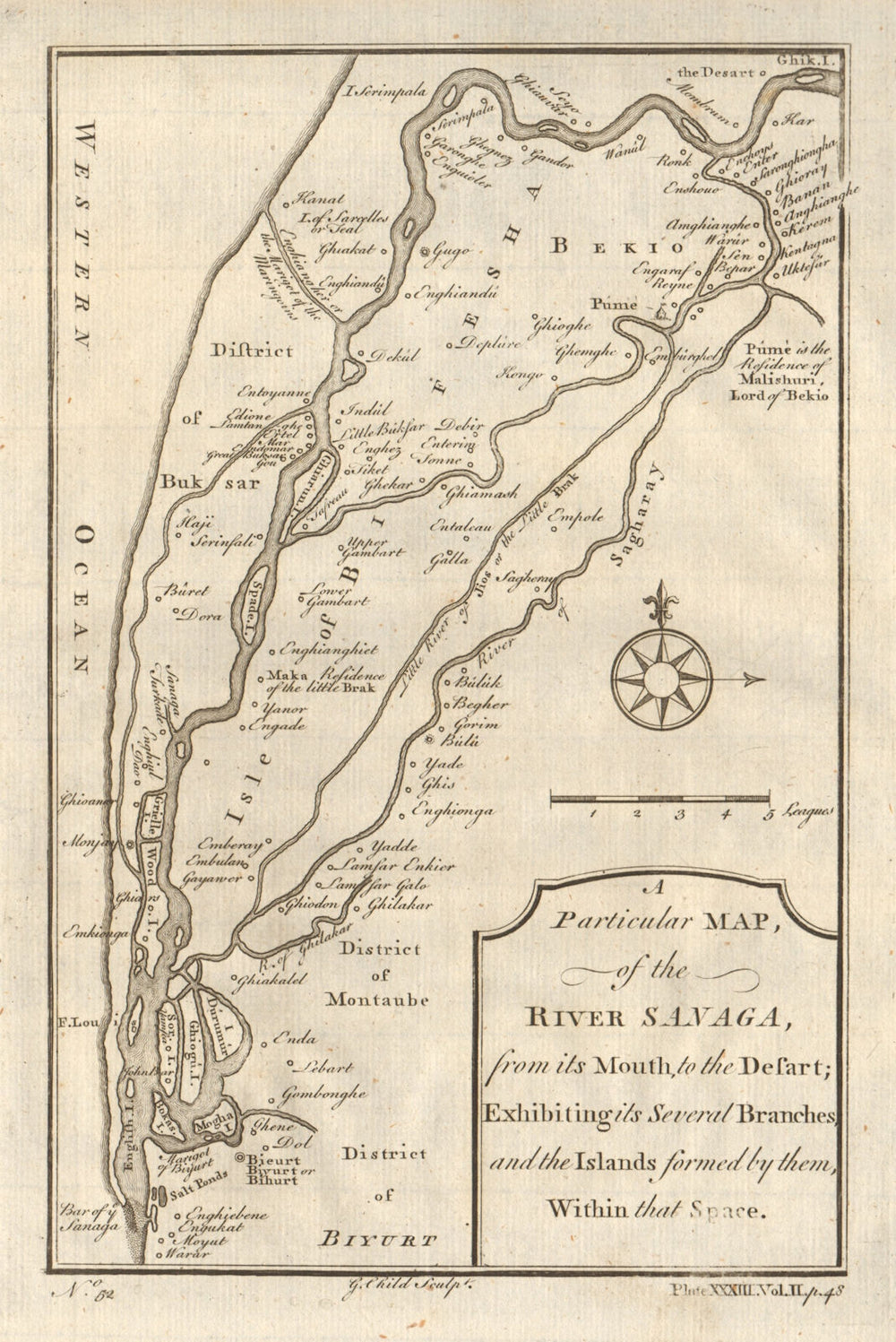 River Sanaga (Senegal) from its mouth to the desart. Mauritania. CHILD 1745 map