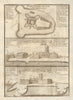 Views and plan of Fort James, Kunta Kinteh Island, Gambia River 1745 old map