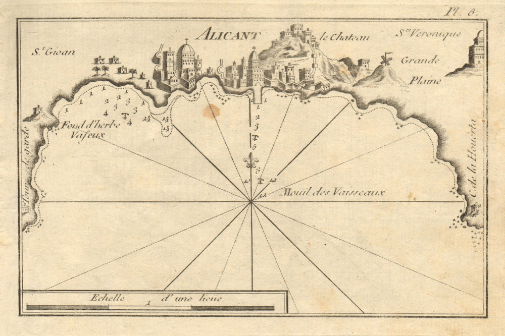 Alicant. Plan of Alicante Bay. Spain. ROUX 1804 old antique map chart